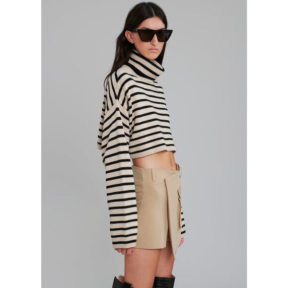 The Frankie Shop Athina Cropped Turtleneck Sweater Beige Stripe - S - Picture 1 of 4